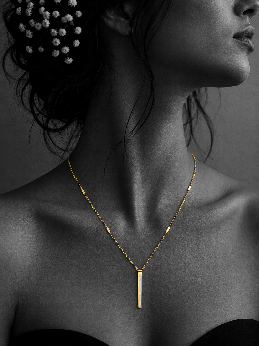 Vertical Pearl Bar Pendant Necklace