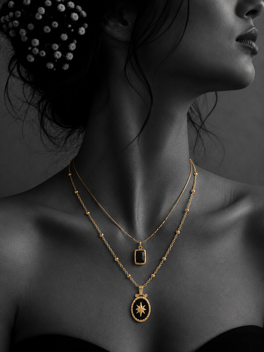 Celestial Black Charm Layered Necklace