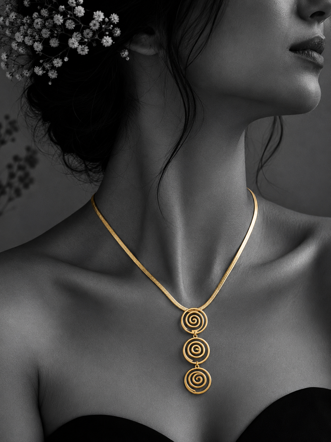 Triple Spiral Drop Necklace
