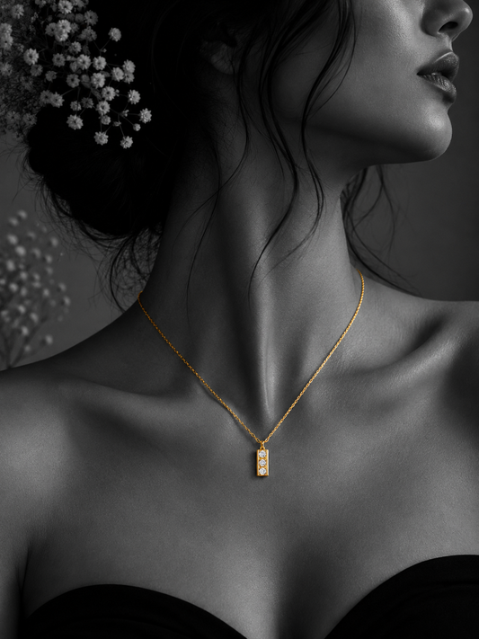 Trinity Crystal Bar Pendant Necklace