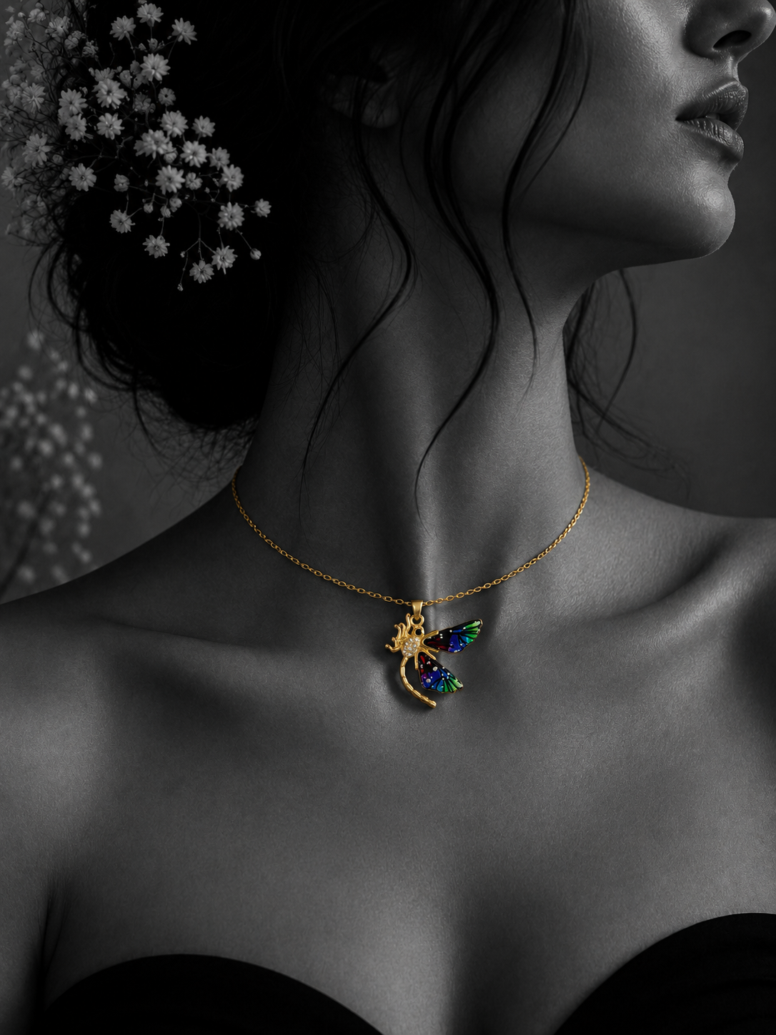 Aurora Enamel Dragonfly Pendant Necklace
