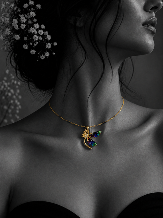 Aurora Enamel Dragonfly Pendant Necklace