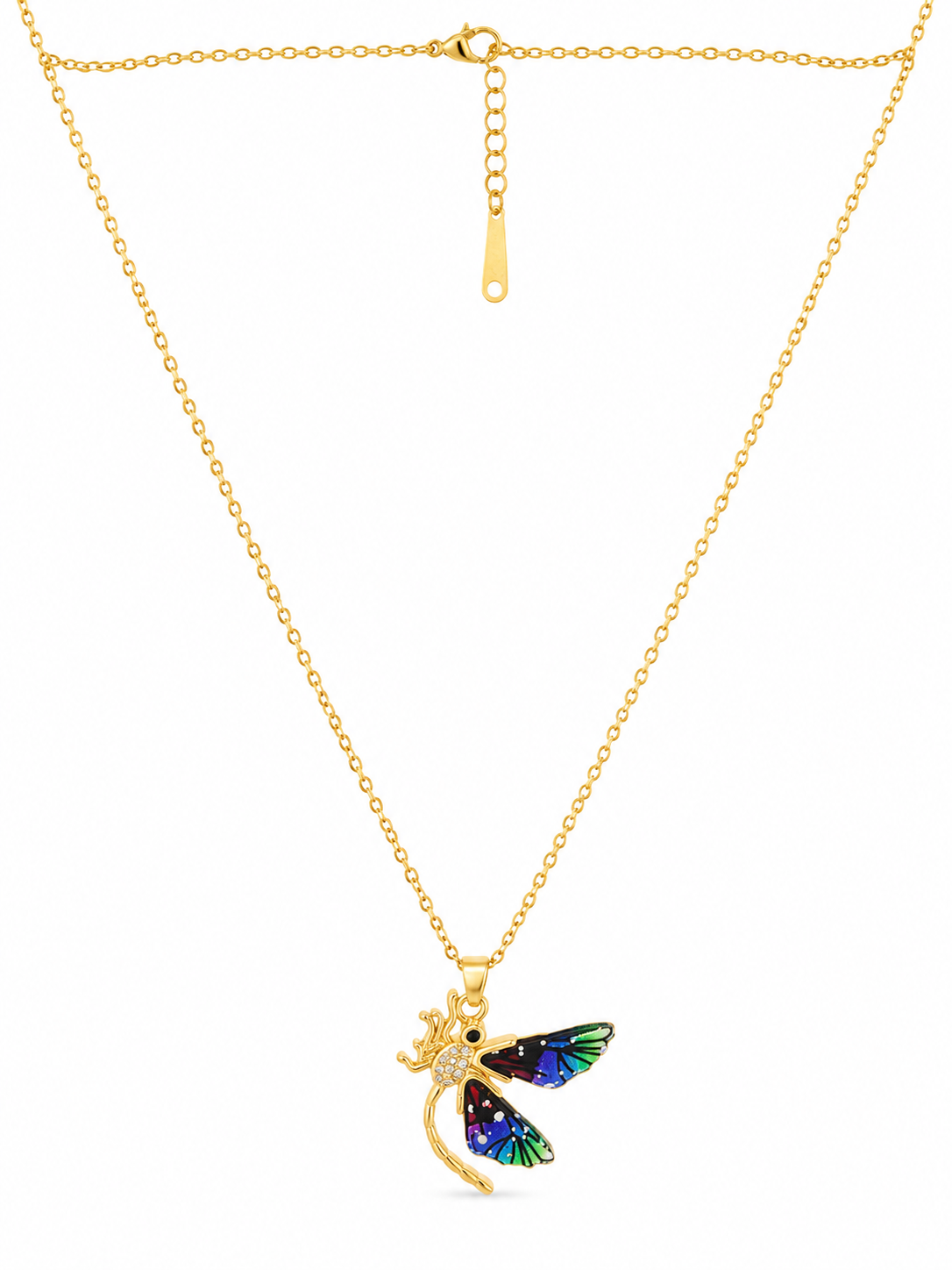 Aurora Enamel Dragonfly Pendant Necklace