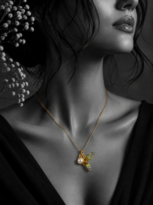 Iridescent Butterfly Pearl Pendant Necklace